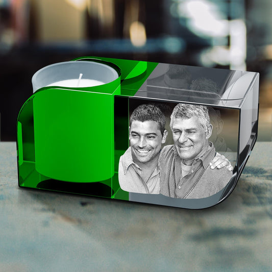 custom laser engraved 3d photo candle holder green
