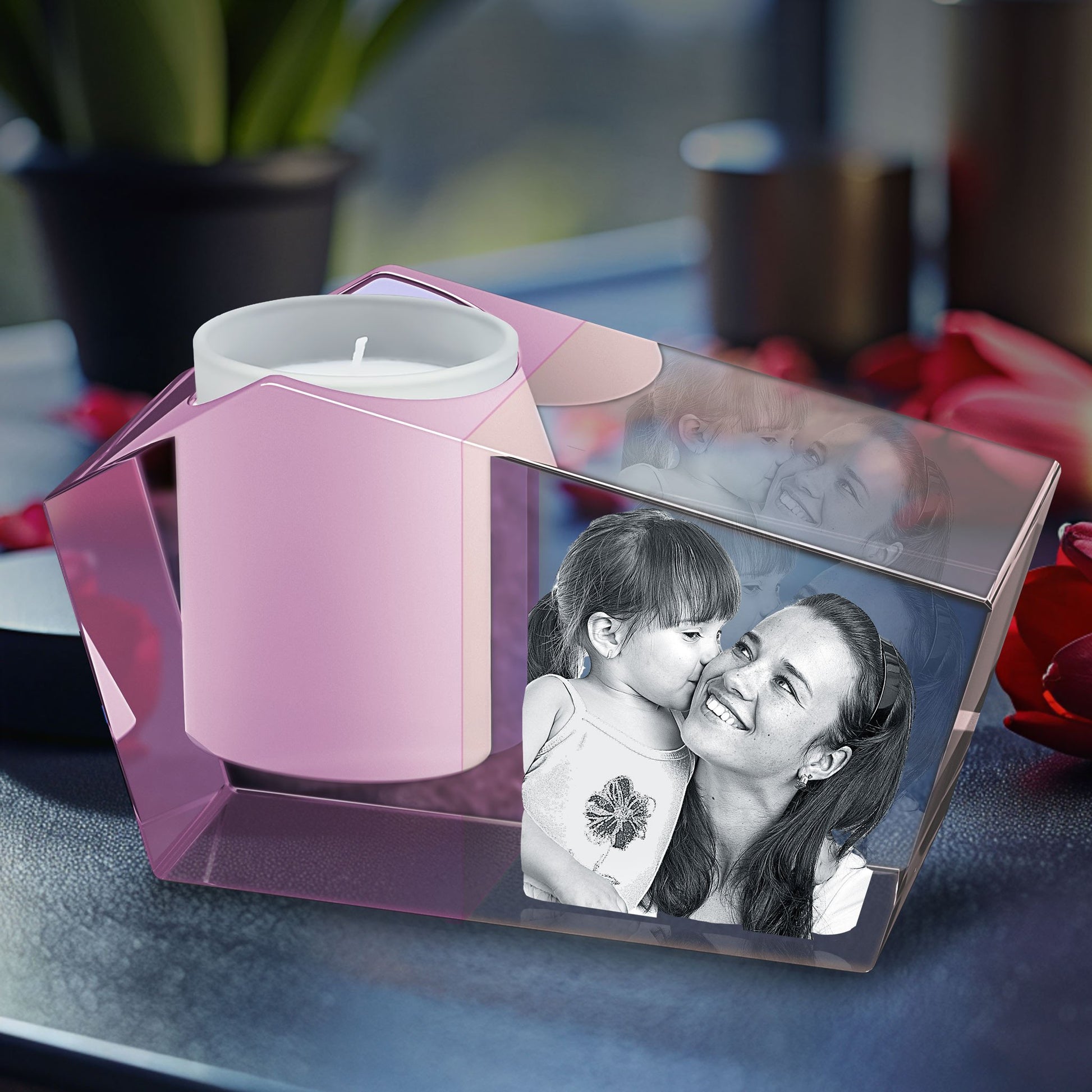 custom laser engraved 3d photo scented candle holder pink