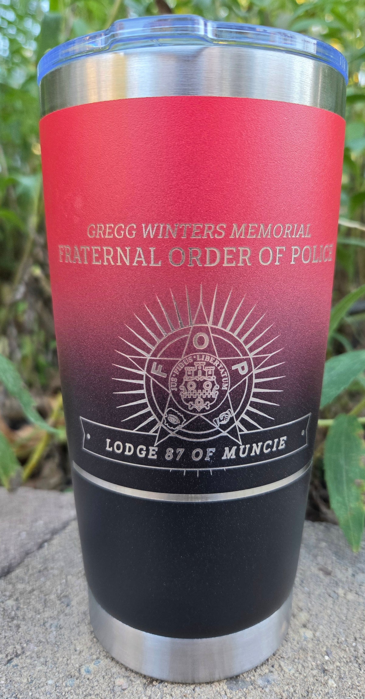 custom engraved 20oz red black tumbler firefighter law enforcement business logo 