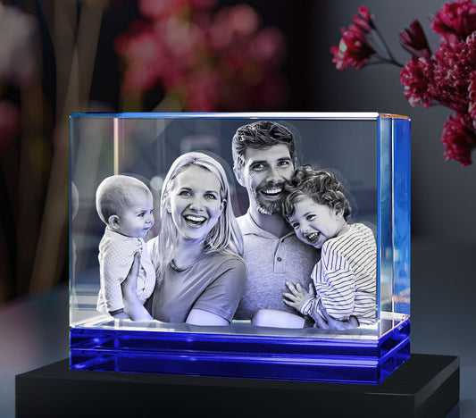 custom engraved 3d crystal blue tint