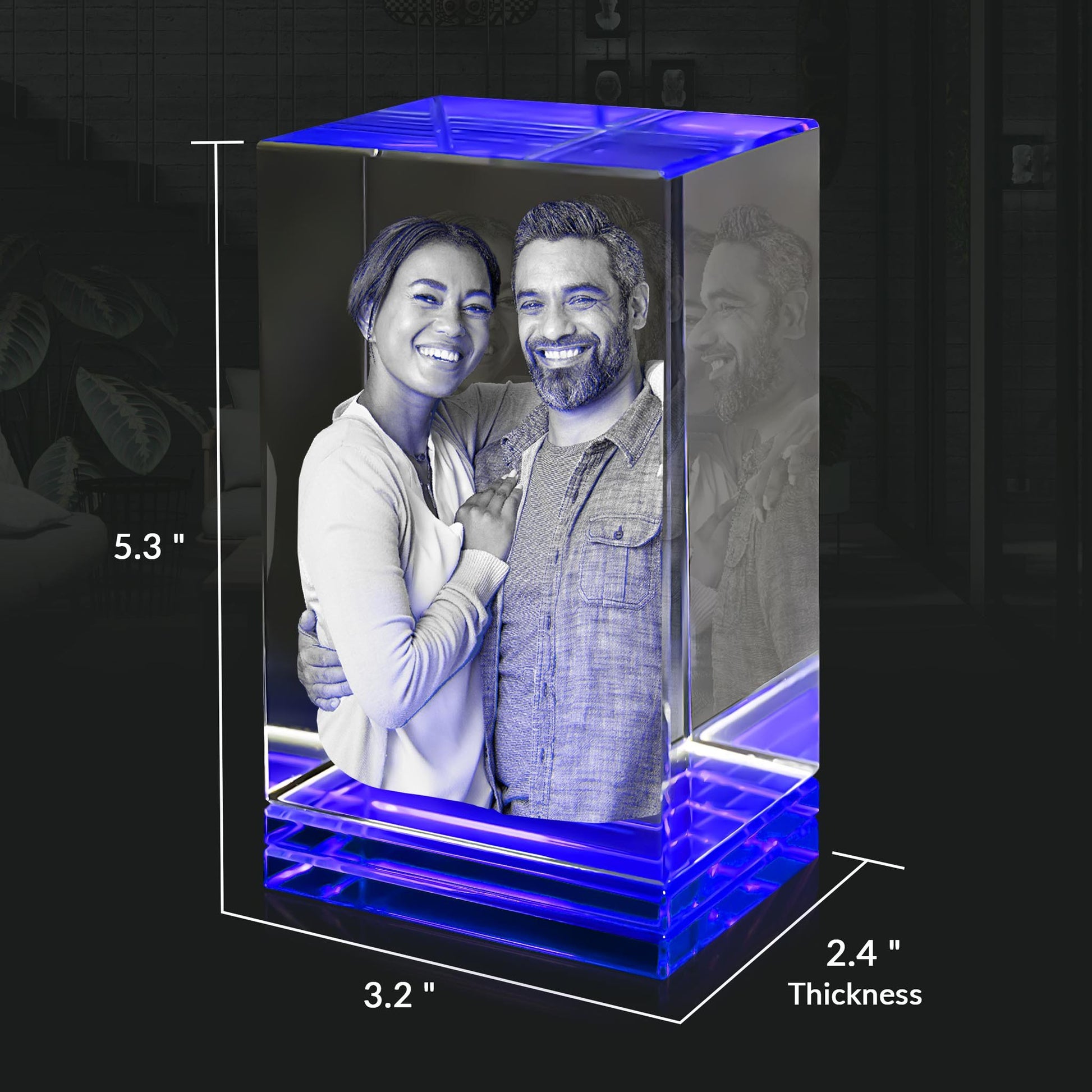 custom engraved 3d crystal blue tint