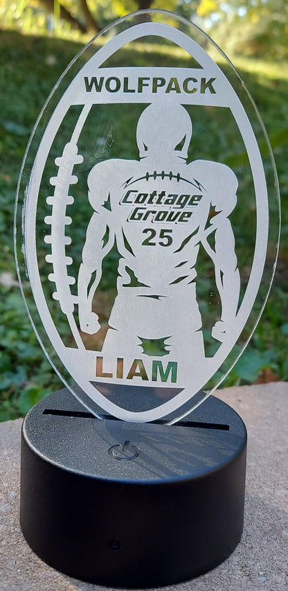 custom engraved acrylic football night light with light base
