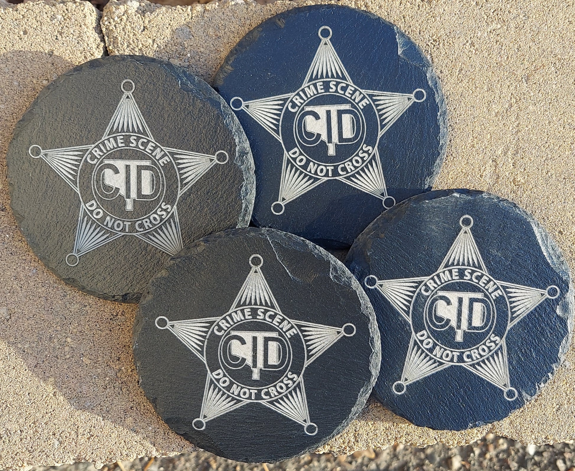 custom engraved crime scene investigators round slate coasters