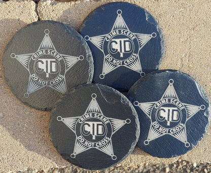 custom engraved crime scene investigators round slate coasters