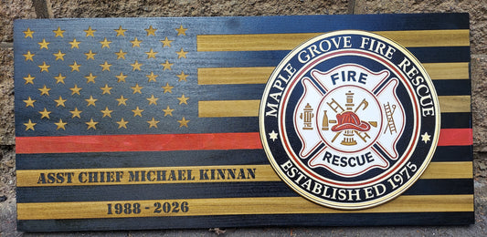 custom engraved distressed red line flag firefighter badge patch full color 