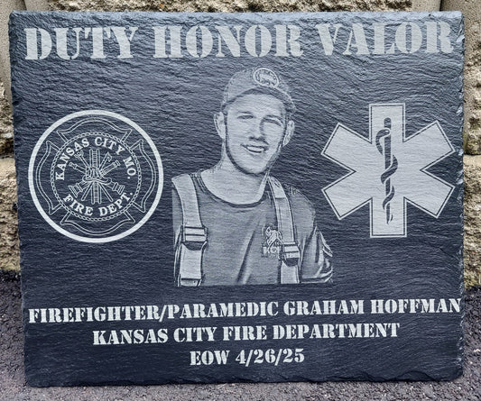 custom engraved firefighter memorial plaque graham hoffman kansas city fire department