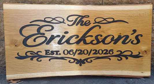custom engraved live edge wood sign the erickson wedding sign 