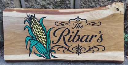 custom engraved live edge wood sign the ribars corn roast masters 