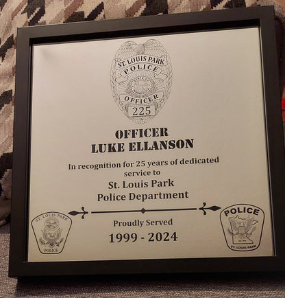 custom engraved police officer mirror retirement plaque