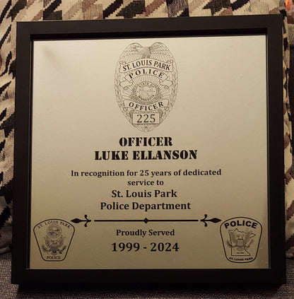 custom engraved police officer mirror retirement plaque