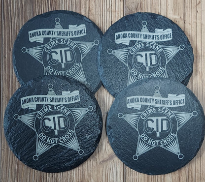 custom engraved police officer round slate coasters