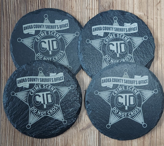 custom engraved police officer round slate coasters