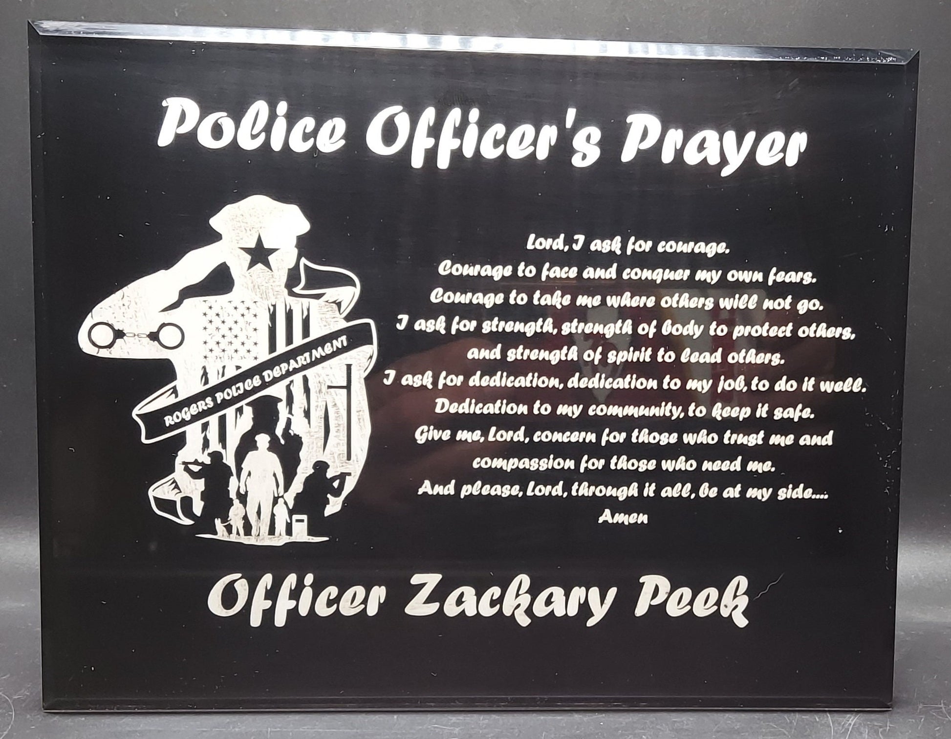 custom engraved police officers prayer acrylic
