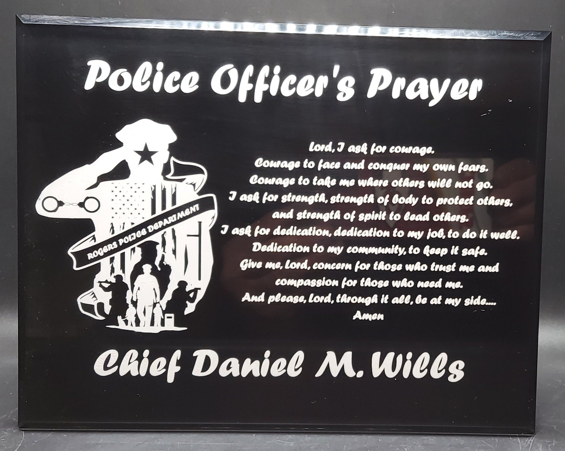 custom engraved police officers prayer acrylic