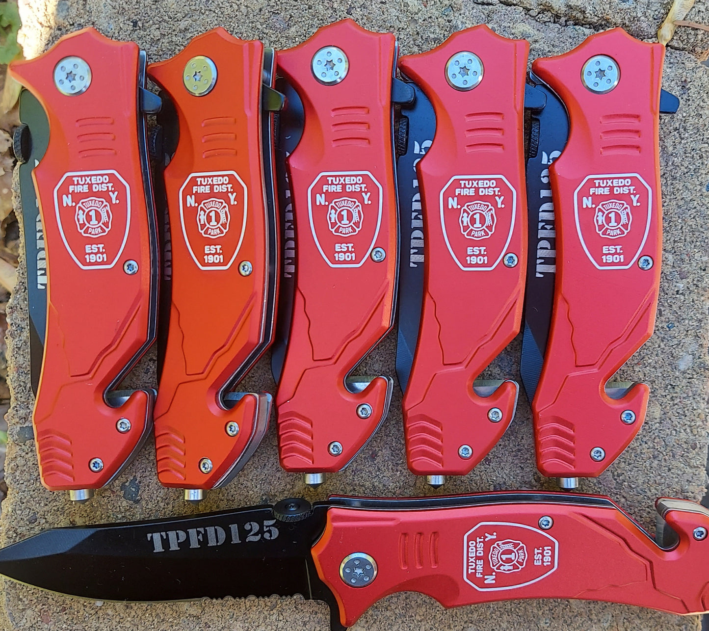 custom engraved red bison river knives firefighter fireman paramedic fire department 