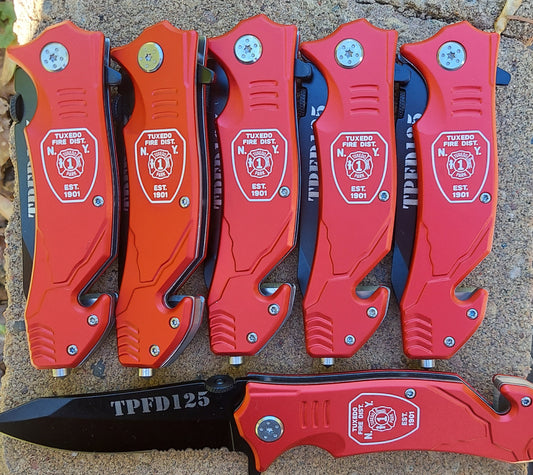 custom engraved red bison river knives firefighter fireman paramedic fire department 