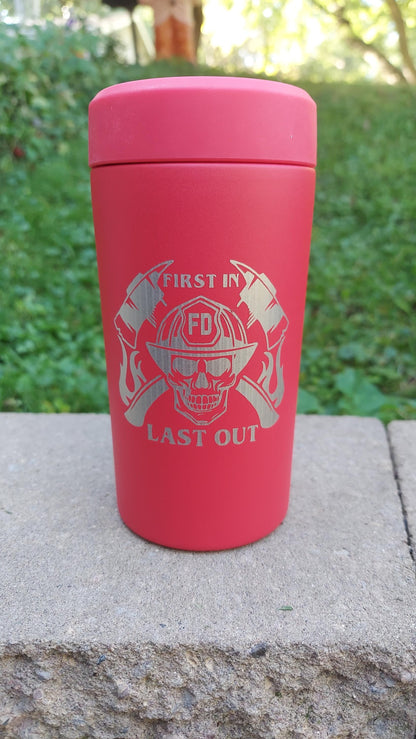custom engraved red frost buddy firefighter first in last out
