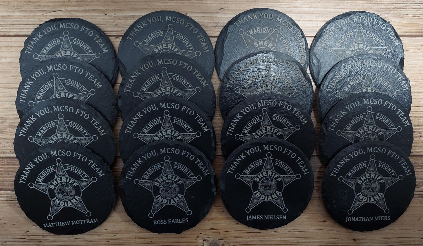 custom engraved sheriffs deputy round slate coasters