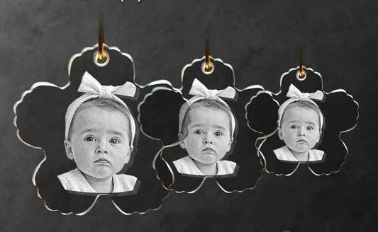custom laser engraved 2d photo flower shaped crystal christmas ornament