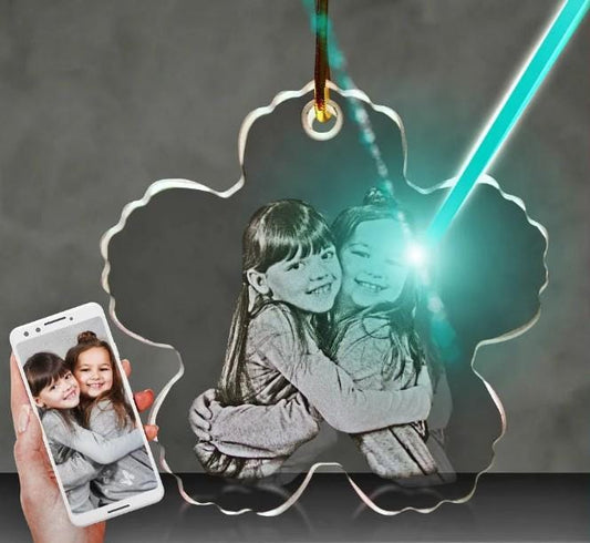 custom laser engraved 2d photo flower shaped crystal christmas ornament