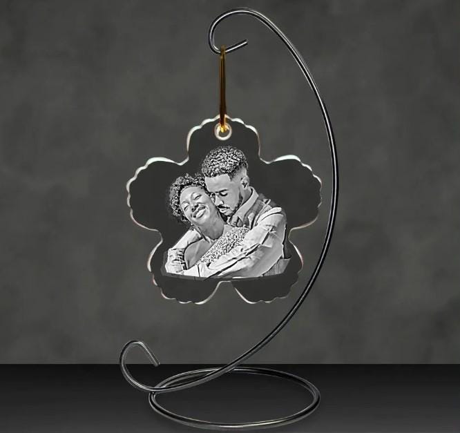 custom laser engraved 2d photo flower shaped crystal christmas ornament