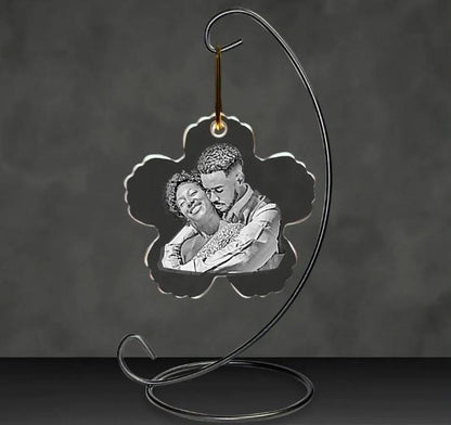 custom laser engraved 2d photo flower shaped crystal christmas ornament