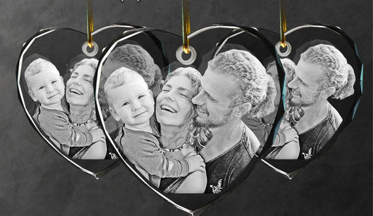 custom laser engraved 2d photo heart shaped crystal christmas ornament