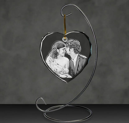 custom laser engraved 2d photo heart shaped crystal christmas ornament