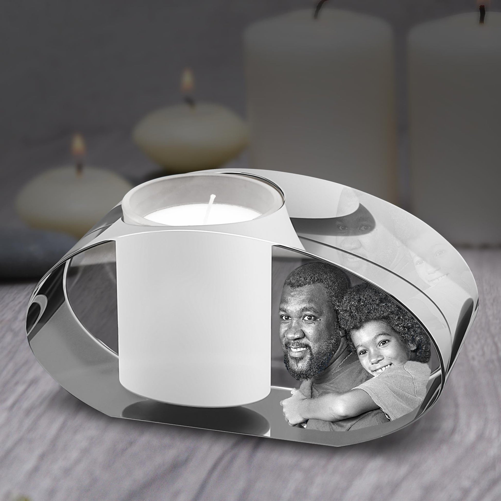 custom laser engraved 3D Crystal Photo Ellipse Candle Holder