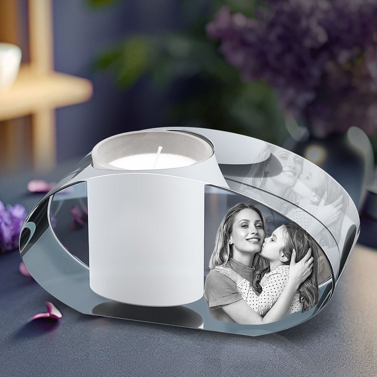 custom laser engraved 3D Crystal Photo Ellipse Candle Holder