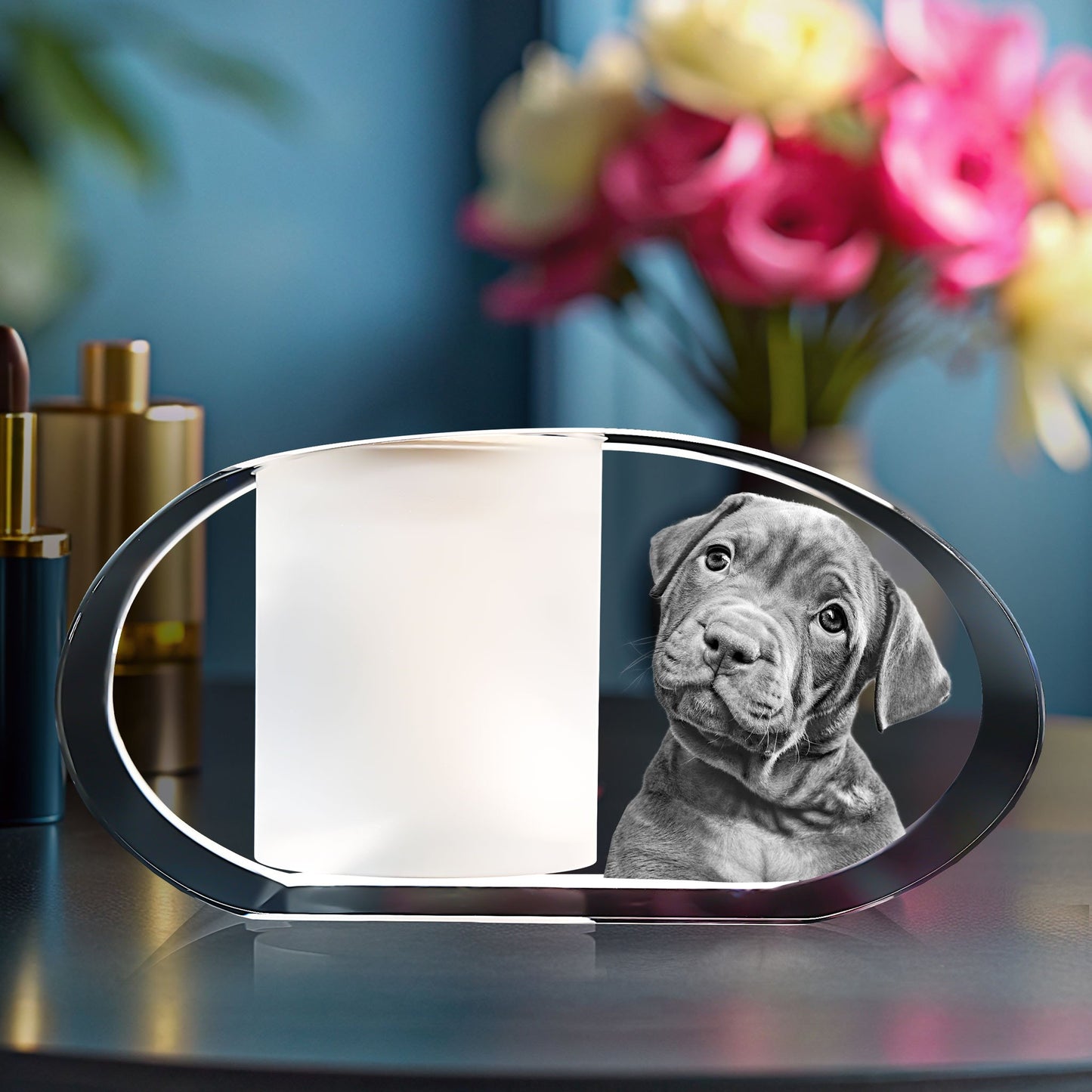 custom laser engraved 3D Crystal Photo Ellipse Candle Holder