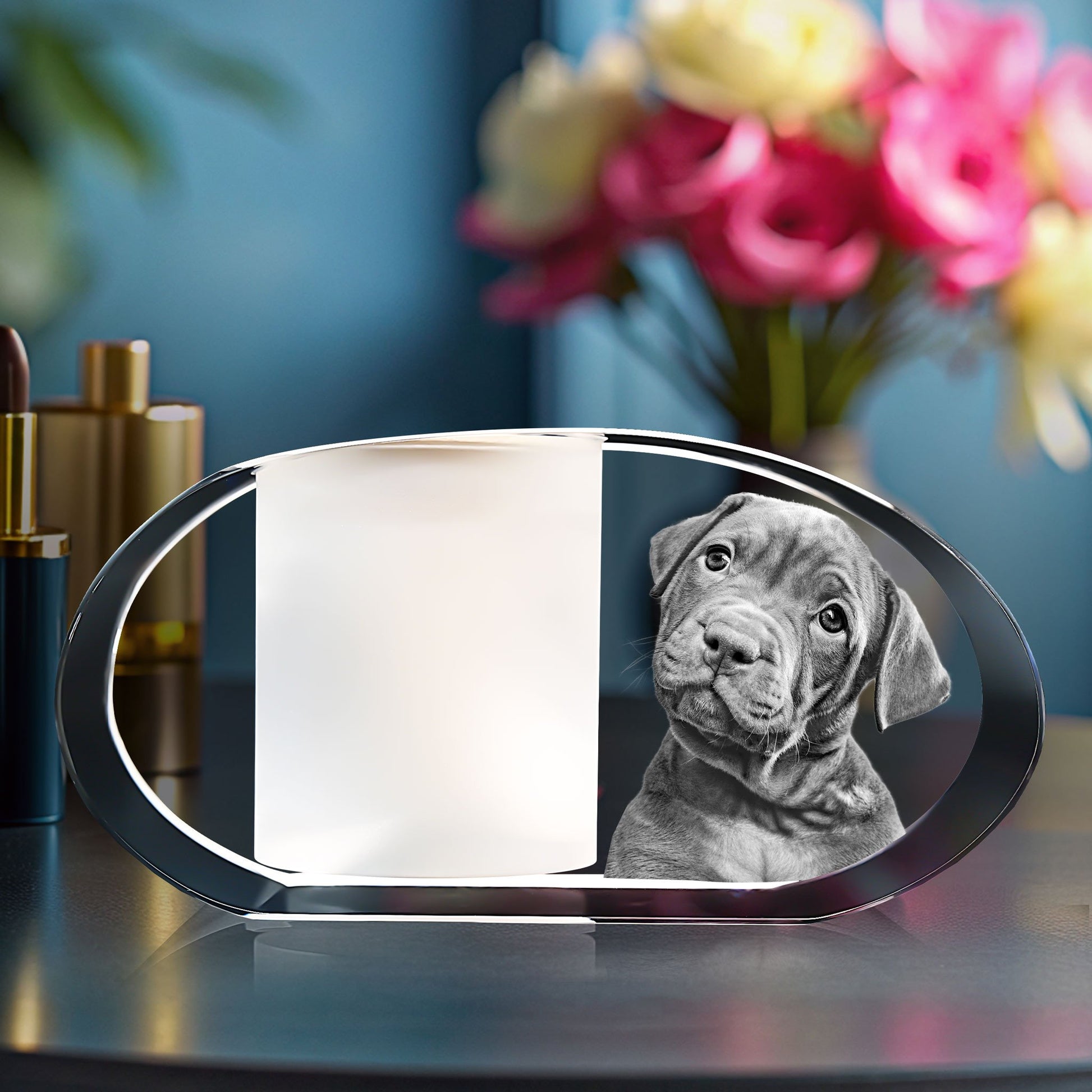 custom laser engraved 3D Crystal Photo Ellipse Candle Holder