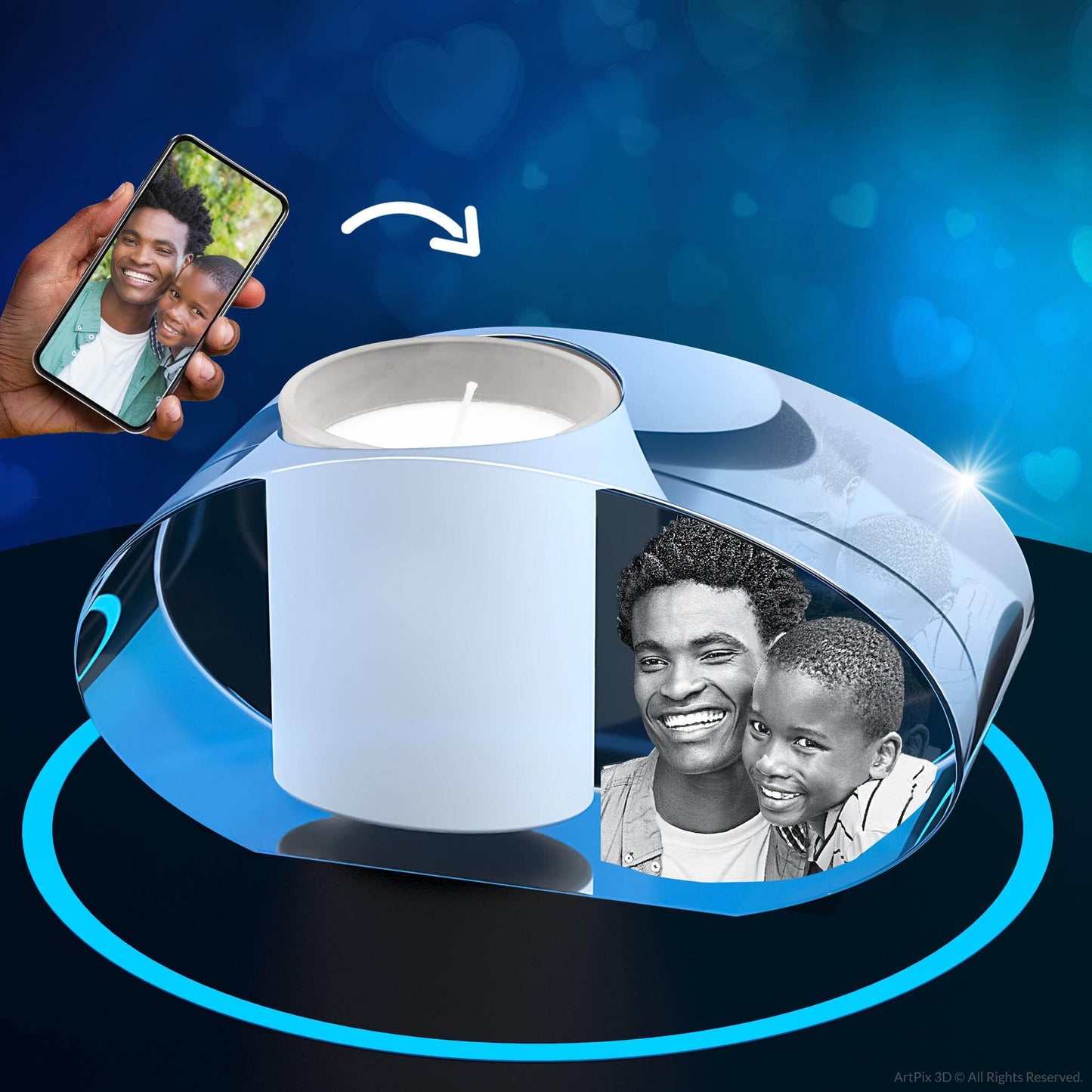 custom laser engraved 3D Crystal Photo Ellipse Candle Holder