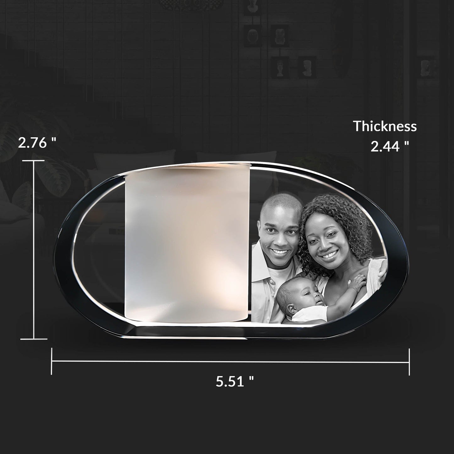 custom laser engraved 3D Crystal Photo Ellipse Candle Holder