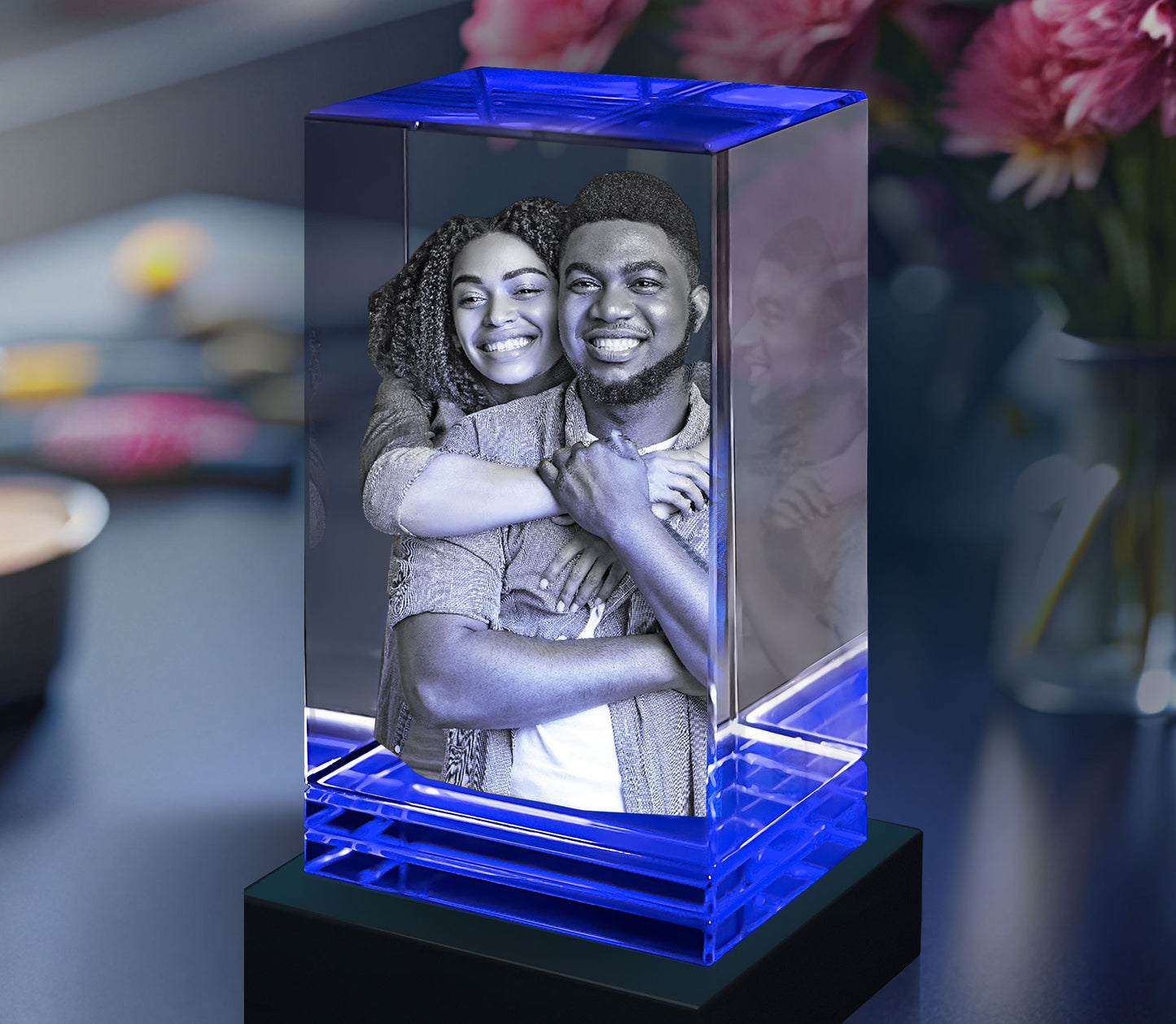 custom engraved 3d crystal blue tint