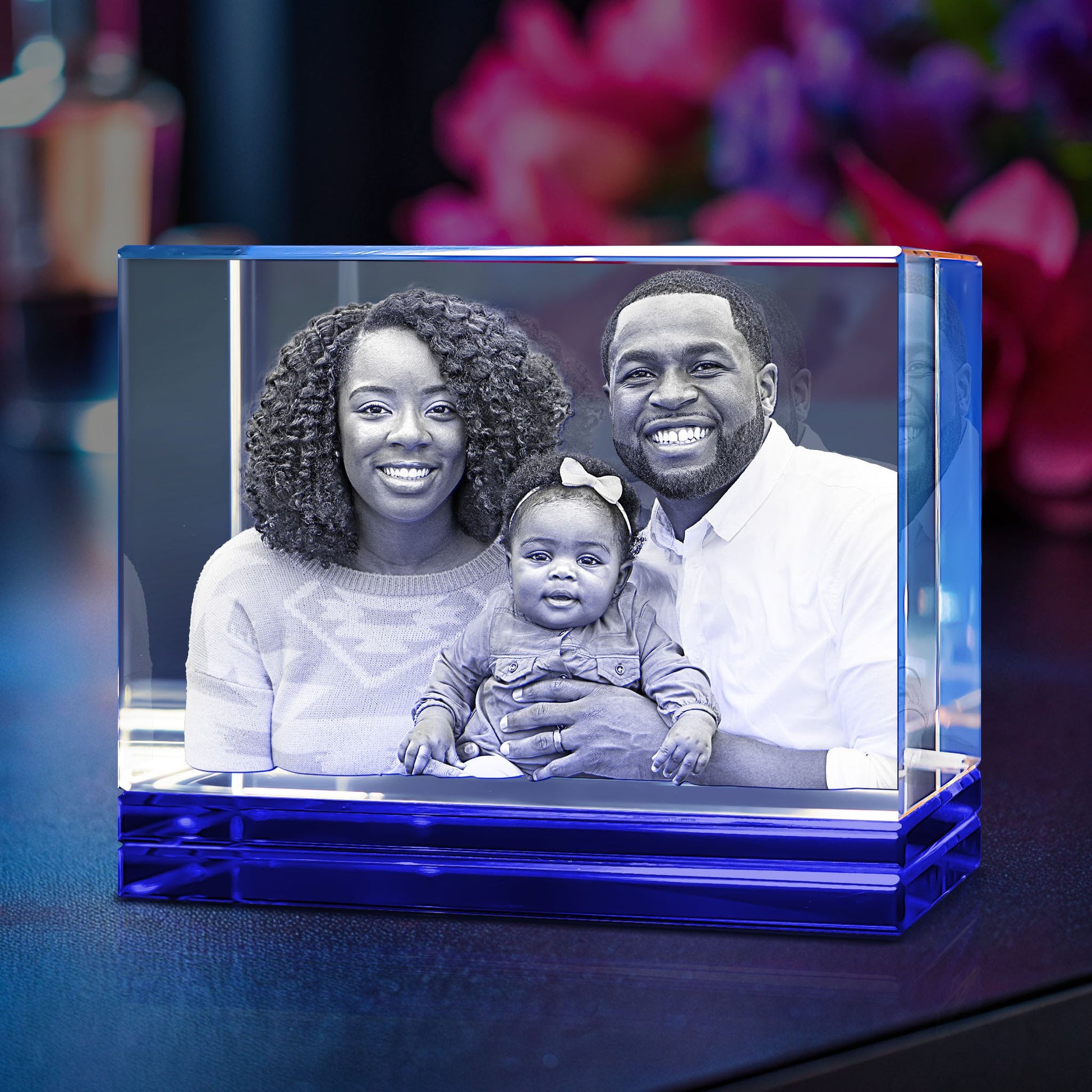 custom engraved 3d crystal blue tint