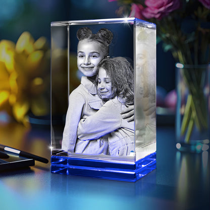 custom engraved 3d crystal blue tint