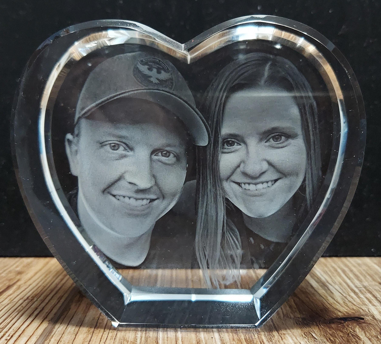 custom laser engraved 3d crystal heart shaped keepsake