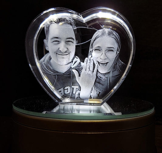 custom laser engraved 3d crystal heart shaped keepsake