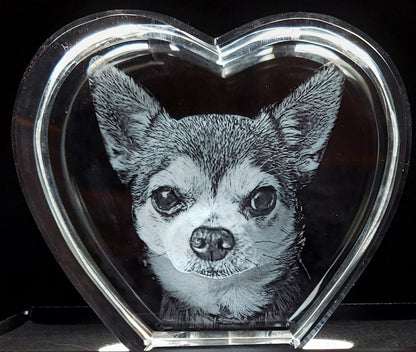custom laser engraved 3d crystal heart shaped keepsake