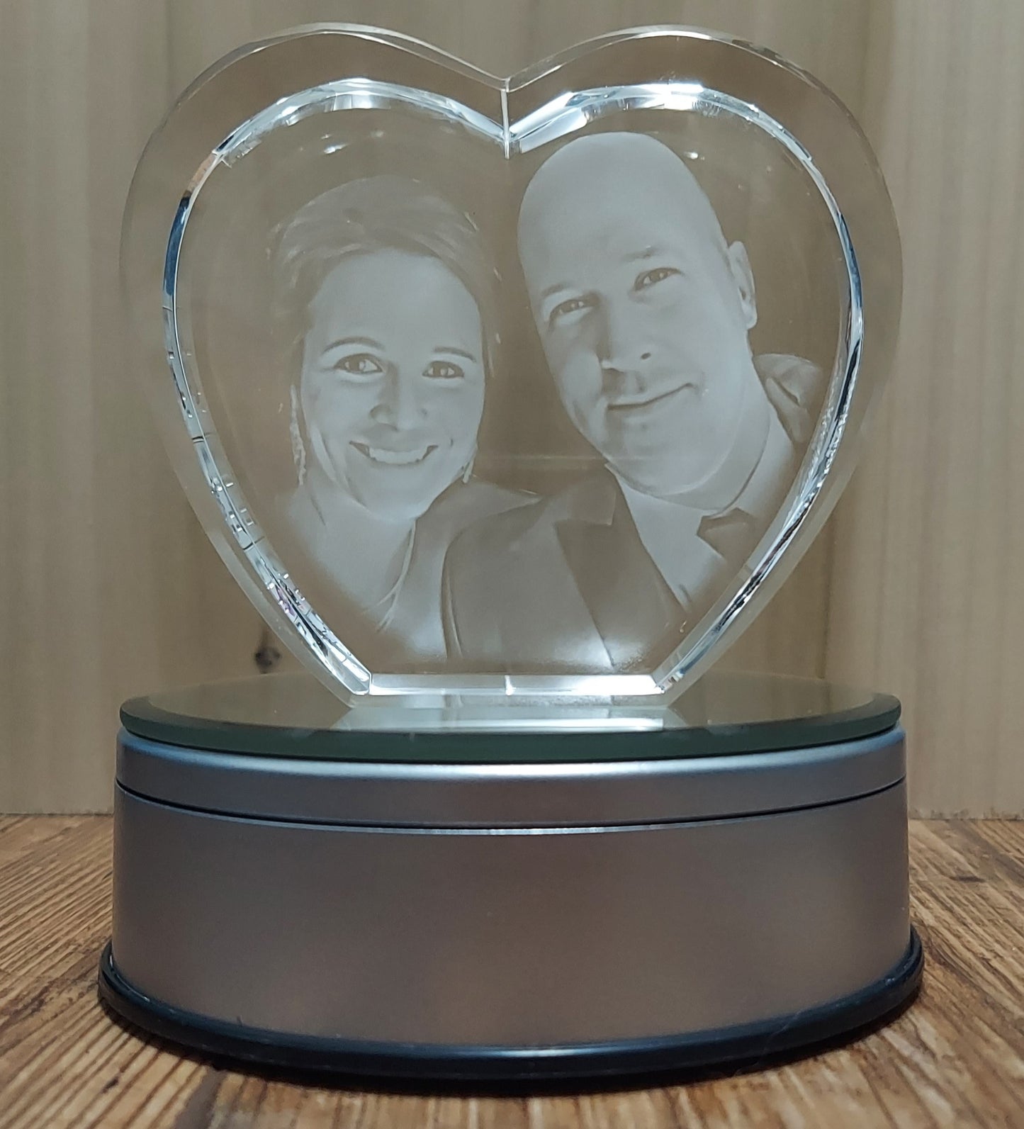 custom laser engraved 3d crystal heart shaped keepsake
