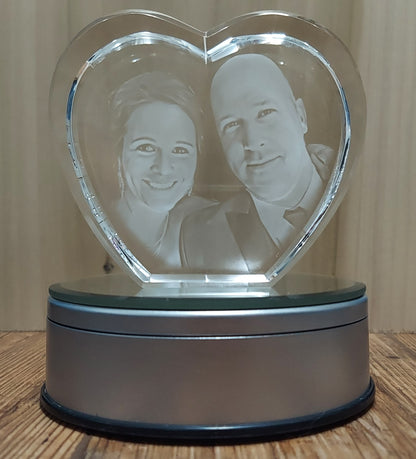 custom laser engraved 3d crystal heart shaped keepsake