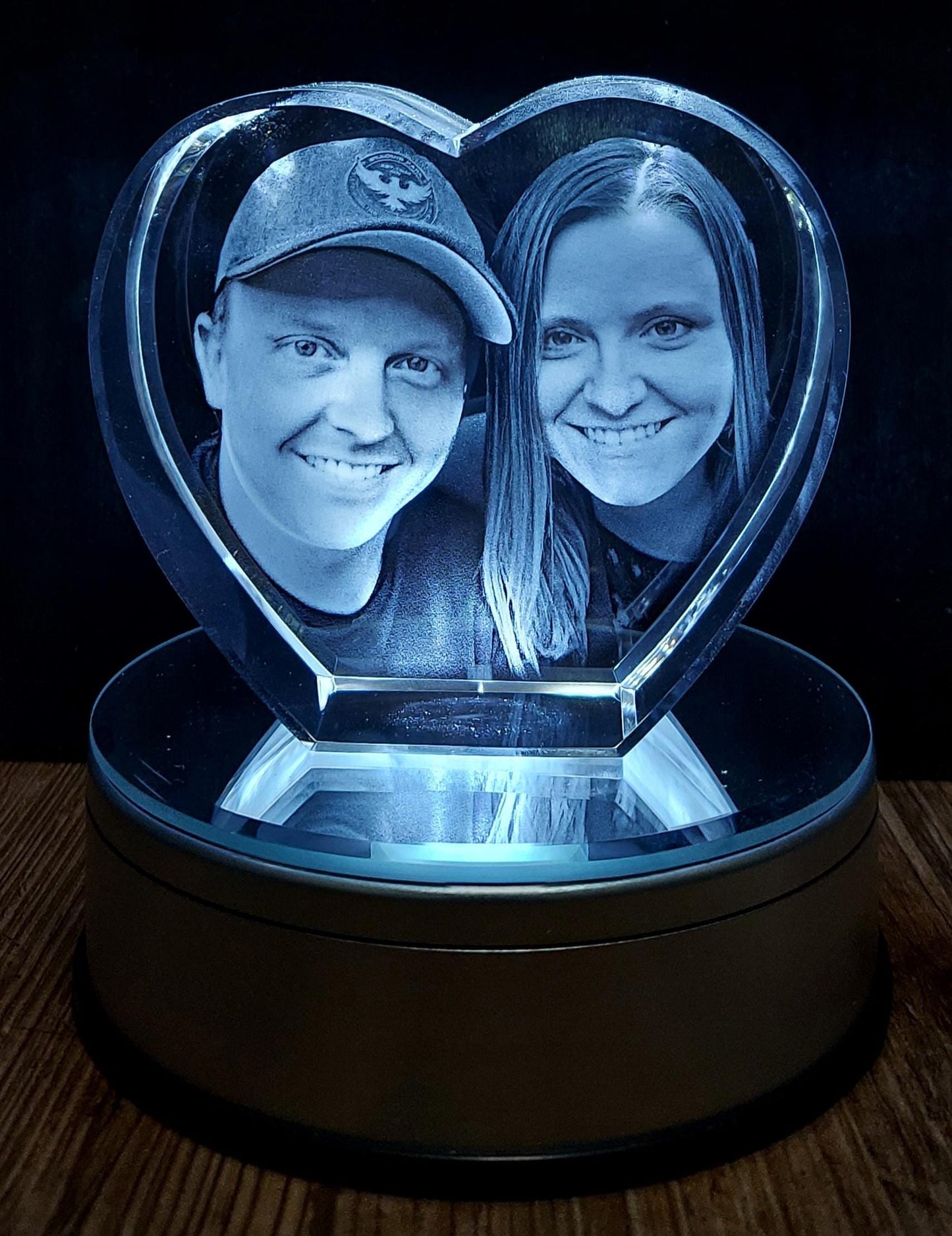 custom laser engraved 3d crystal heart shaped keepsake