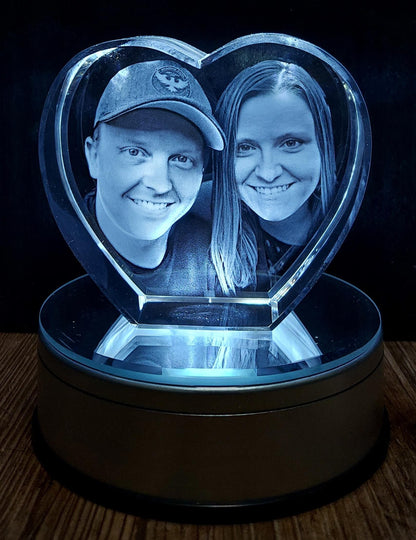 custom laser engraved 3d crystal heart shaped keepsake