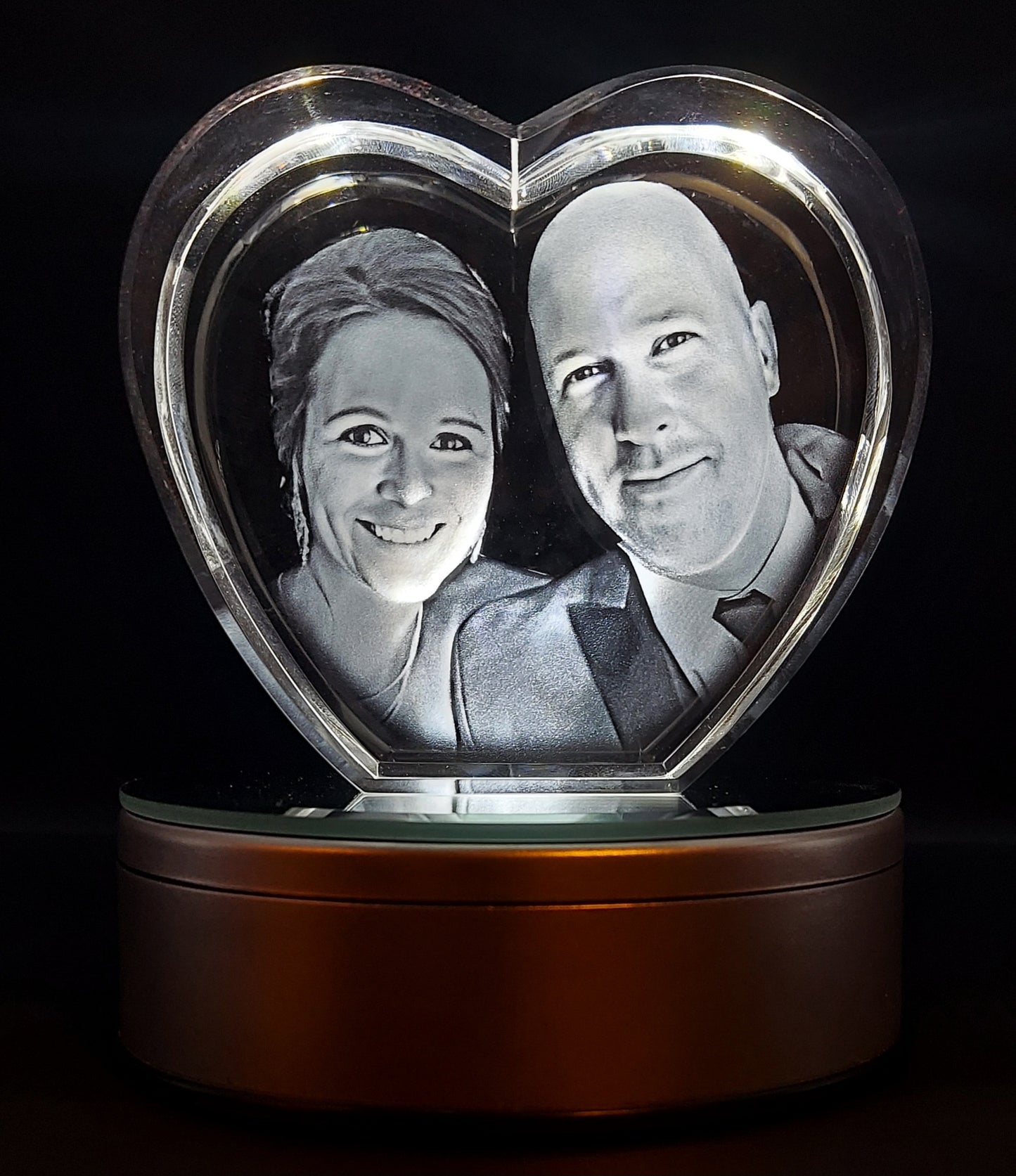 custom laser engraved 3d crystal heart shaped keepsake
