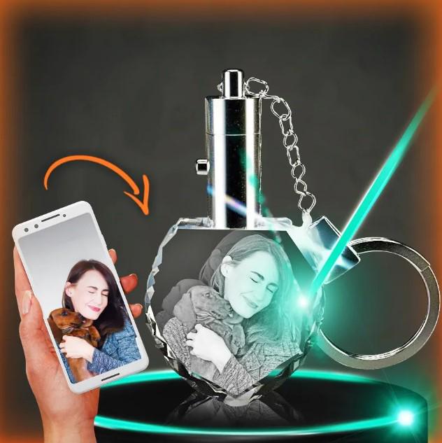 custom laser engraved 3d crystal heart shaped keychain