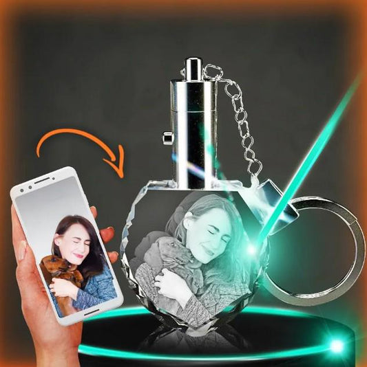 custom laser engraved 3d crystal heart shaped keychain