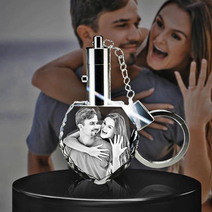 custom laser engraved 3d crystal heart shaped keychain