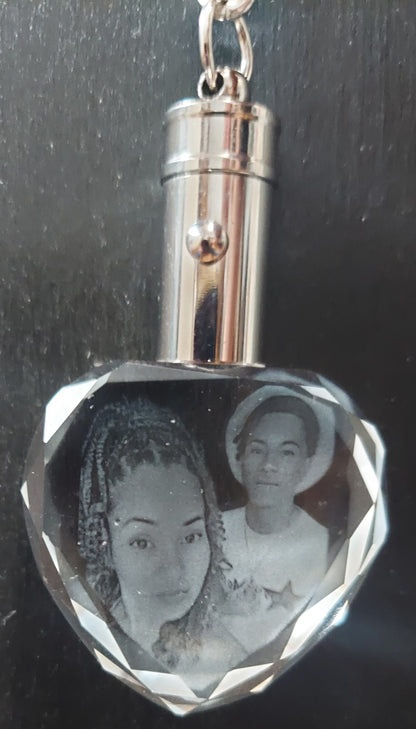 custom laser engraved 3d crystal heart shaped keychain