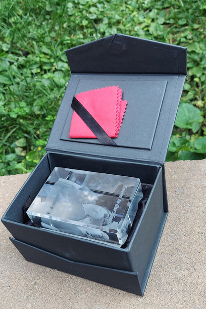 custom laser engraved 3d notched rectangle crystal 